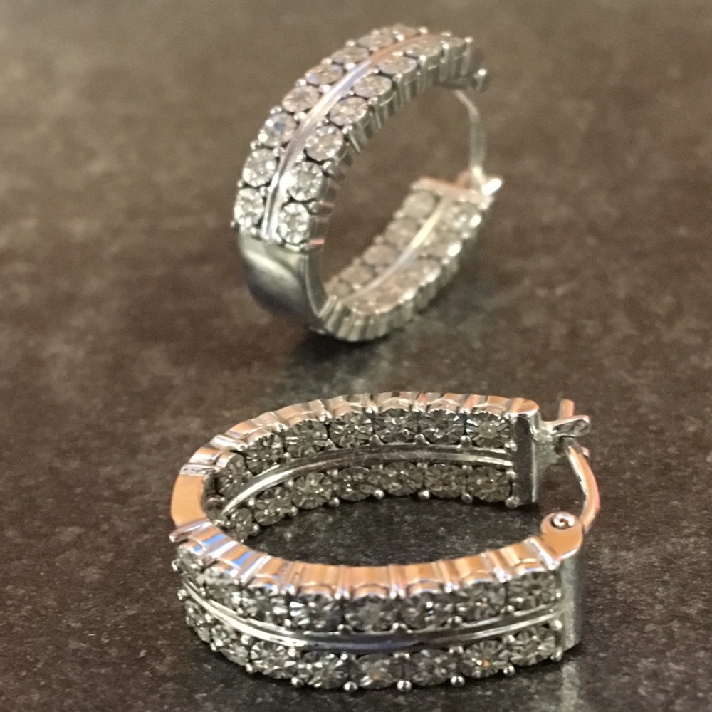 GENUINE DIAMOND & STERLING SILVER EARRINGS